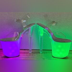 Pleaser Illuminator Clear and White Platform Heels - light up!